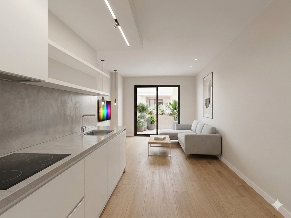 Cocina reformada: vista abierta al salón (después)
